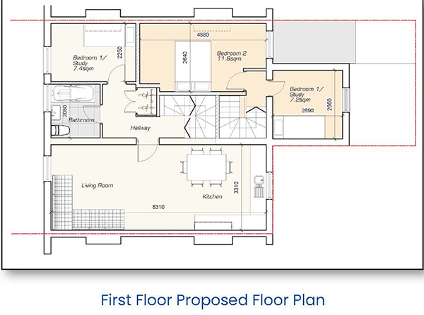 Lot: 4 - PERIOD PROPERTY WITH PLANNING FOR CONVERSION - First Floor Proposed Floor Plan